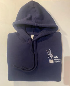 "46 Onward. Together. Peace Sign Embroidered Hoodie Navy Unisex (Kids)