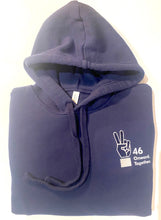 Load image into Gallery viewer, &quot;46 Onward.Together.&quot; Peace sign Embroidered Hoodie Navy Unisex (Adult)
