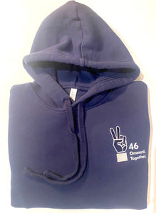 "46 Onward.Together." Peace sign Embroidered Hoodie Navy Unisex (Adult)